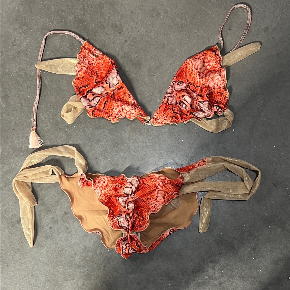 Vibrant Red Snake Print Bikini